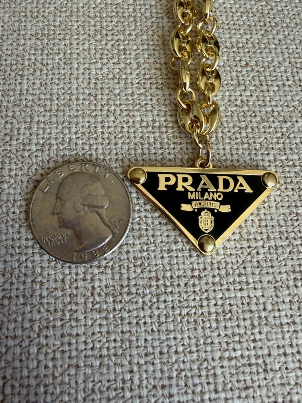 Prada Gold and Black Triangle Logo Necklace - Picture 9 of 10